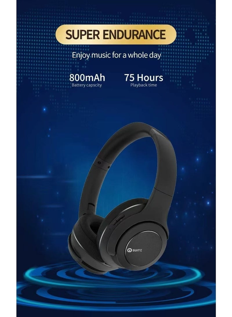 io suite iOsuite Focus 12 Wireless Over-Ear Headphones, Bluetooth 6.0, Dual 40mm Hi-Fi Drivers, 3 EQ Sound Modes, Up to 75H Playtime, Built-in Mic, Type-C Fast Charging – Black - Image 4